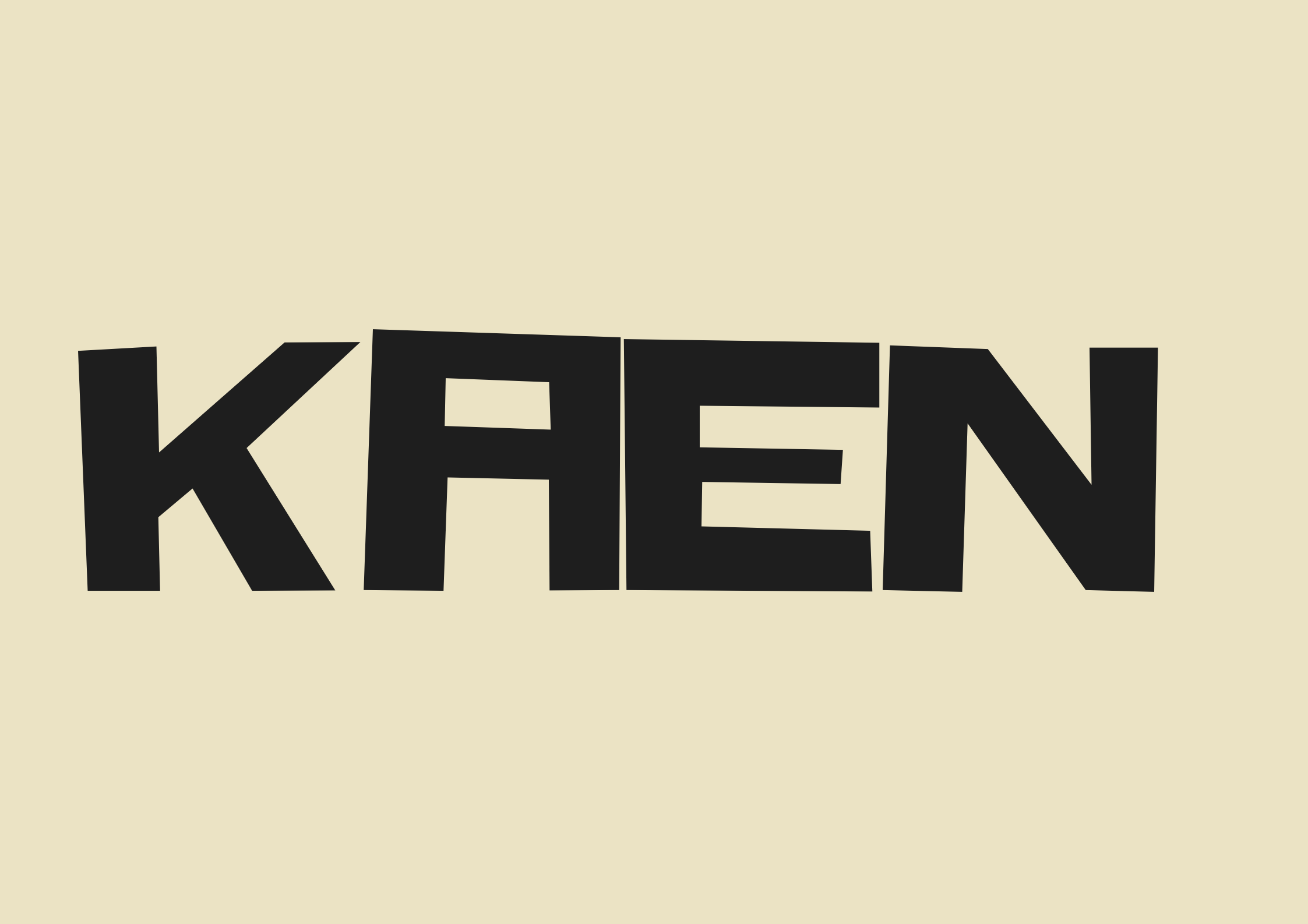 Black bold text spelling 'KKEEN' on a beige background.
