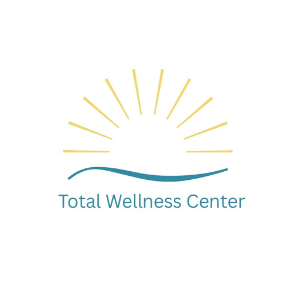 Logo of Total Wellness Center with a stylized sun and wave