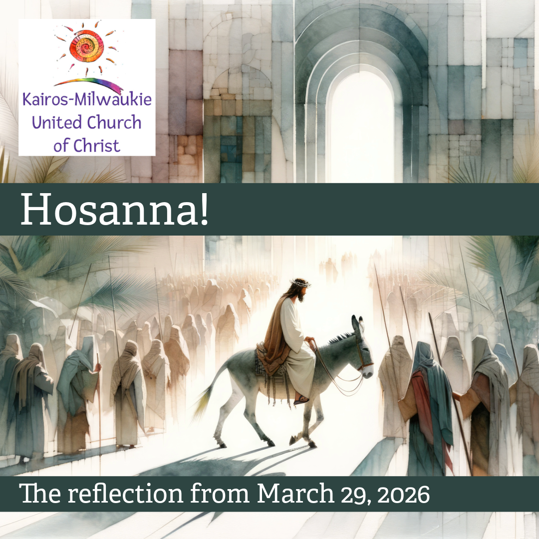 Illustration of Jesus entering Jerusalem riding a donkey.