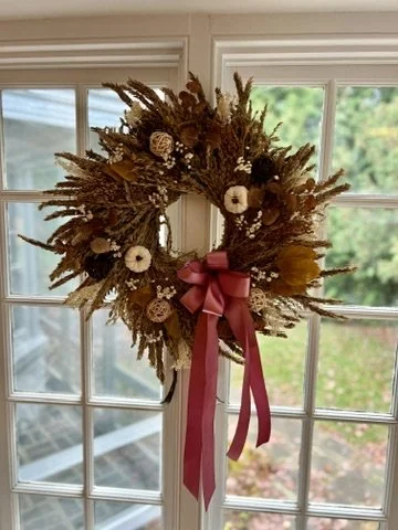 Autumn Harvest Wreath with Dusty Rose Ribbon