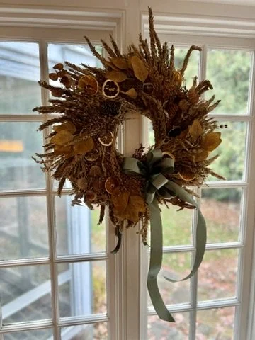 Naturalist's Spice Wreath with Olive Green Ribbon