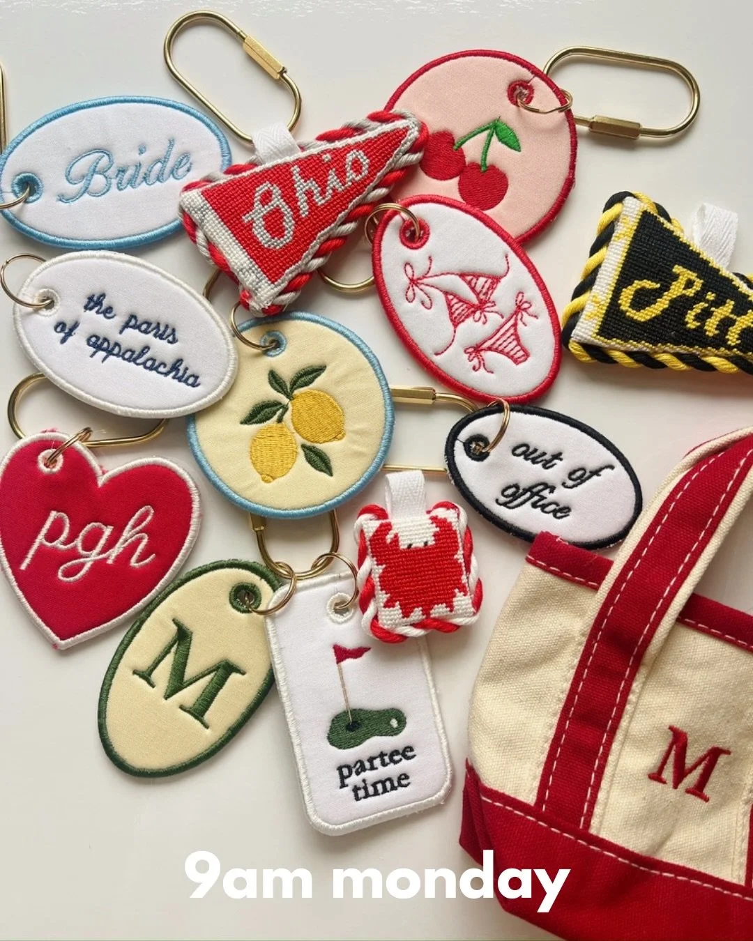 All things bags and embroidered bag tags will be available on my website tomorrow at 9am! Fun designs, new bags, custom options and another @_losostudio collab for the cutest needlepoint tags! 

Website link in bio 🌞

#embroidery #pittsburgh #bagtag