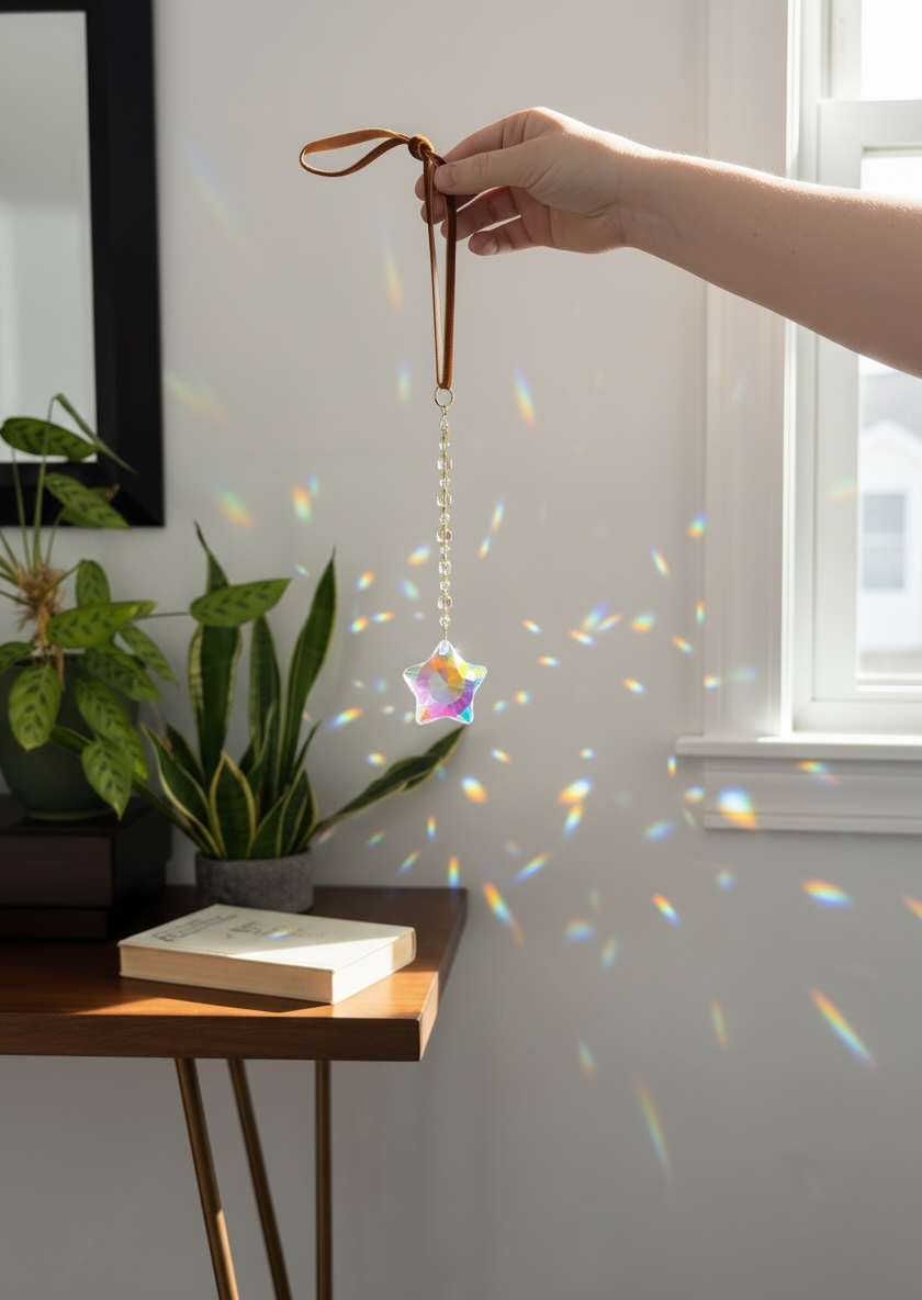'Wishing on a Star' Crystal Suncatcher with Velvet Ribbon