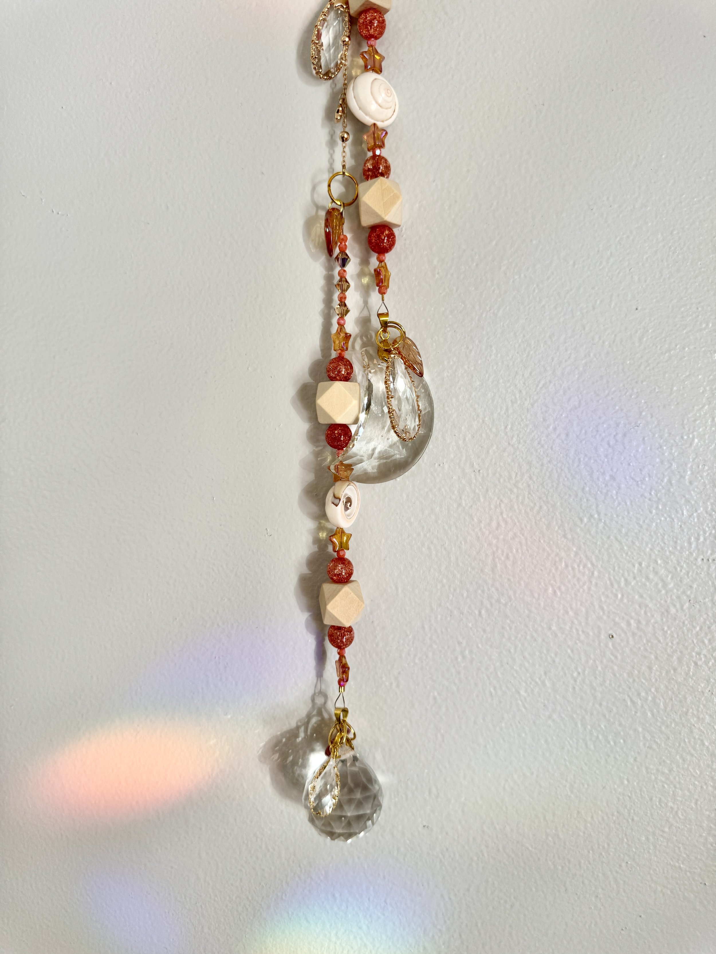 Fire Orange Moon Double Strand Prism Suncatcher