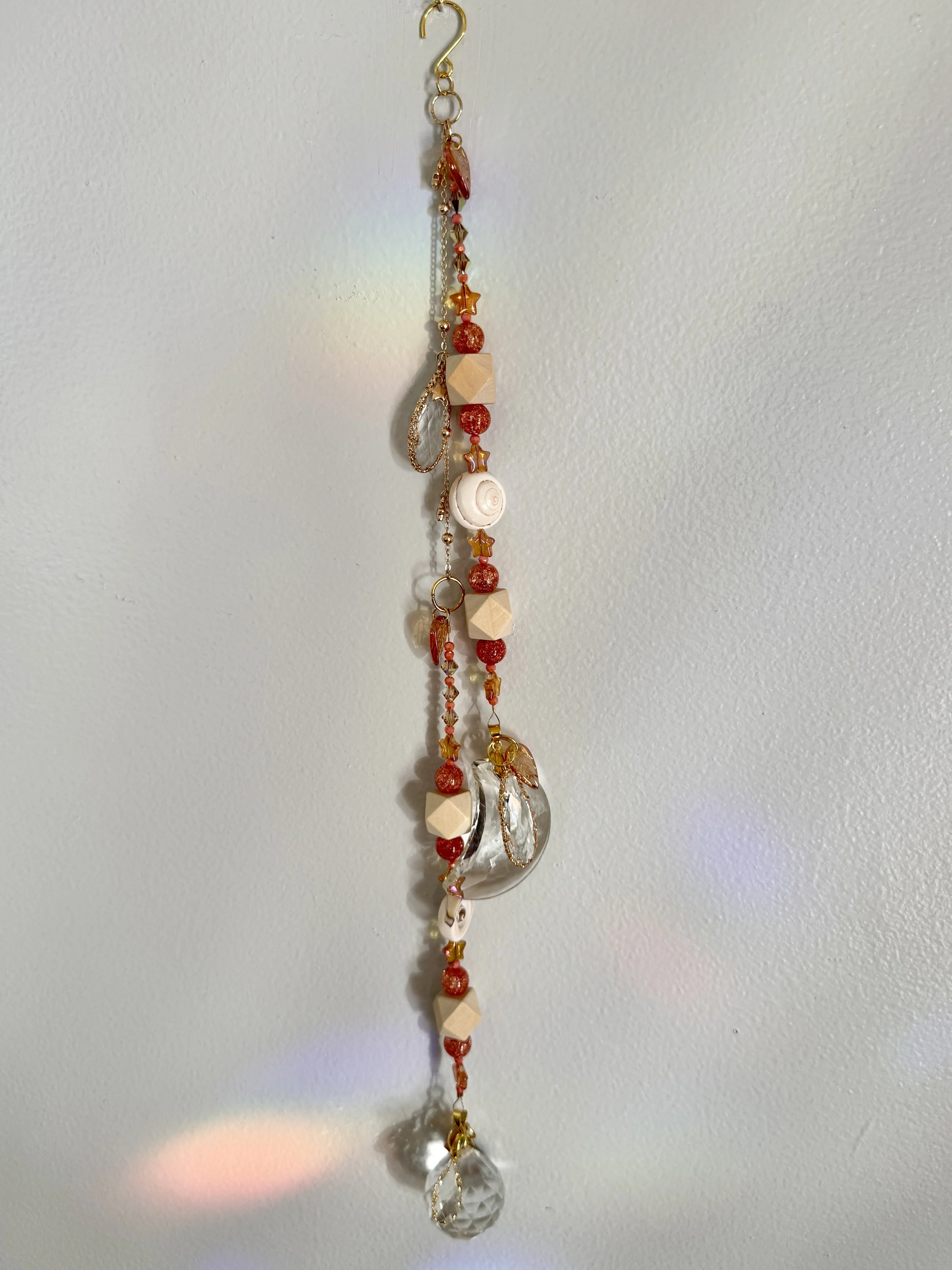 Fire Orange Moon Double Strand Prism Suncatcher