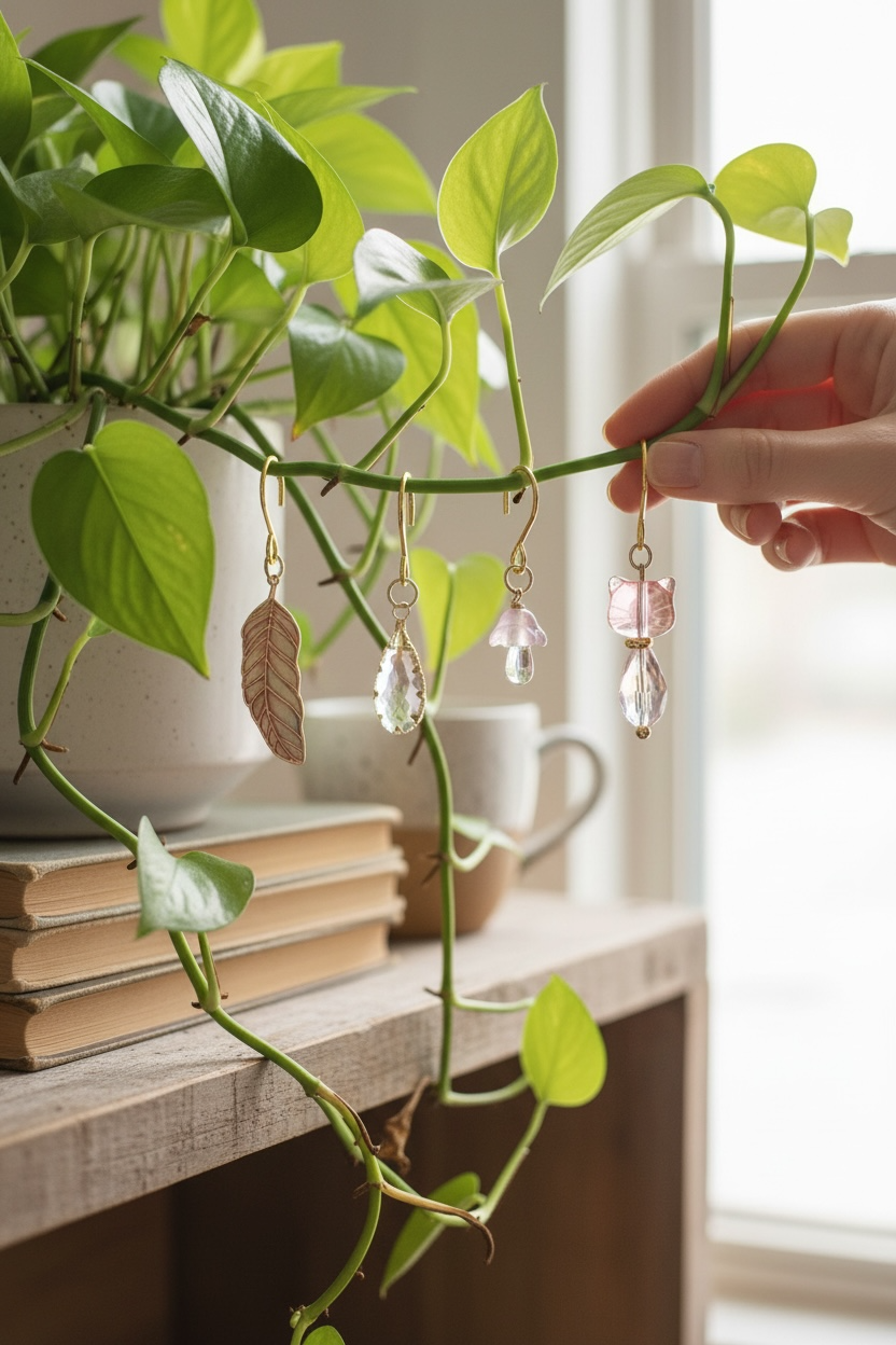 Plant Charm Set- Pink cat, Pink mushroom, feather