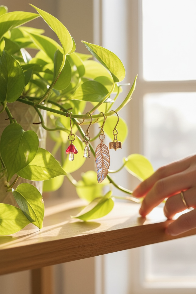 Plant Charm Set- Pink Mushroom, Book, Feather