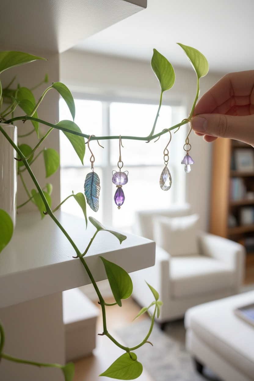 Plant Charm Set- Purple cat, lavender mushroom, feather