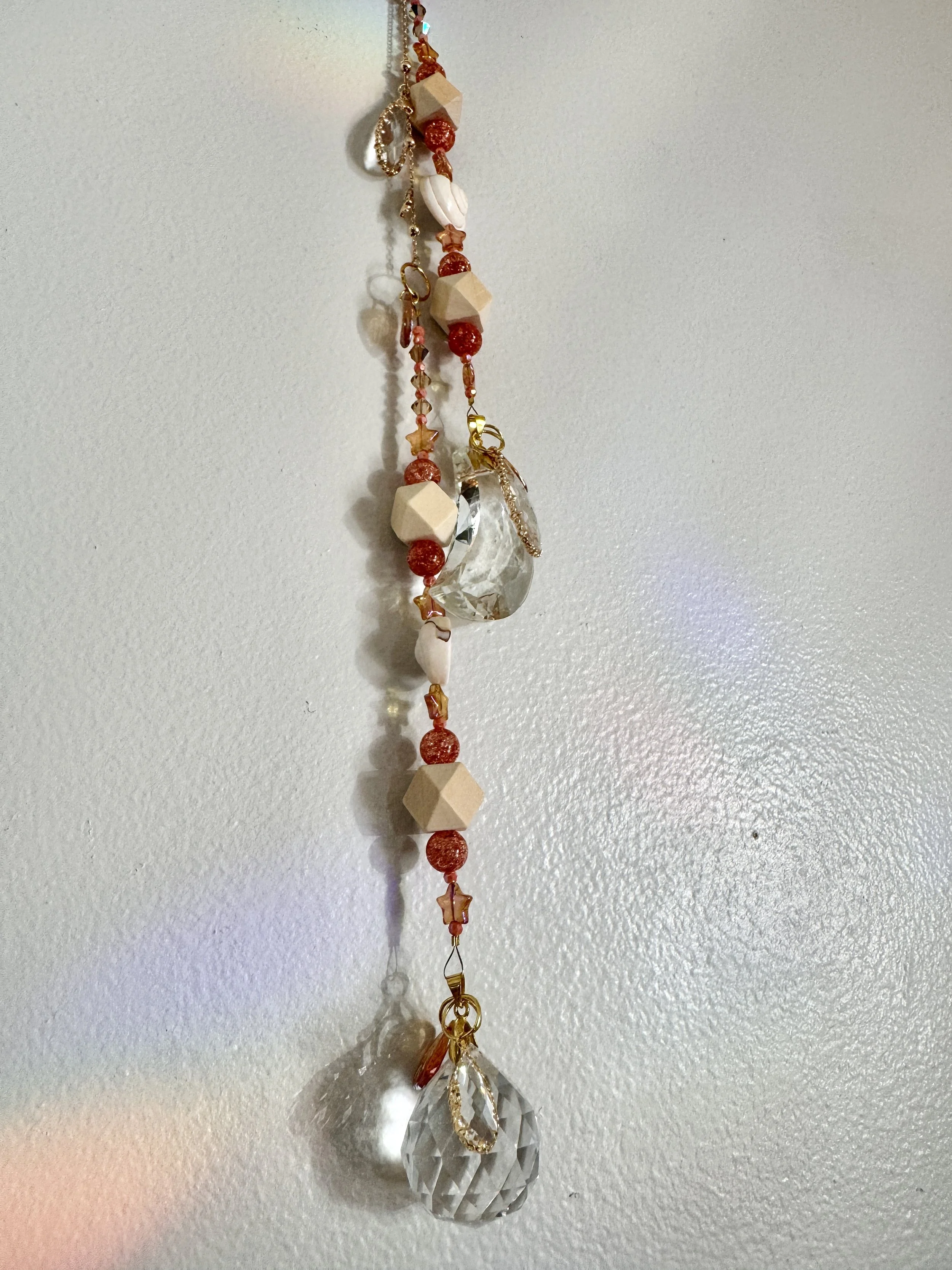 Fire Orange Moon Double Strand Prism Suncatcher