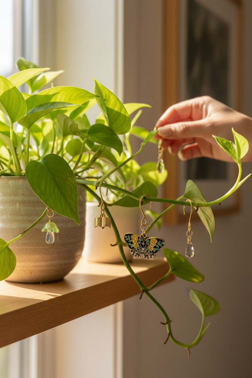 Plant Charm Set-green mushroom, book, moth
