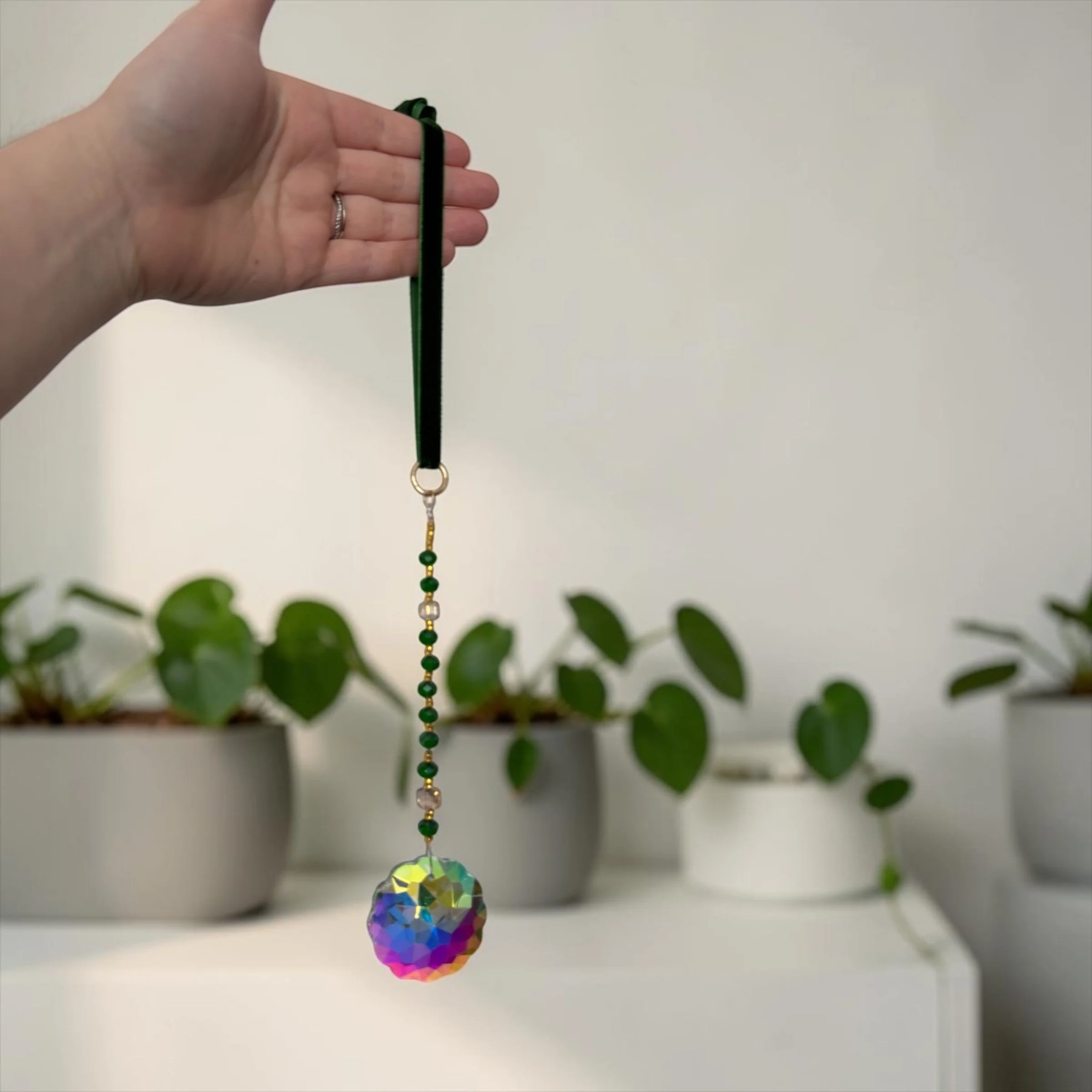 Daisy Crystal Suncatcher with Velvet Ribbon