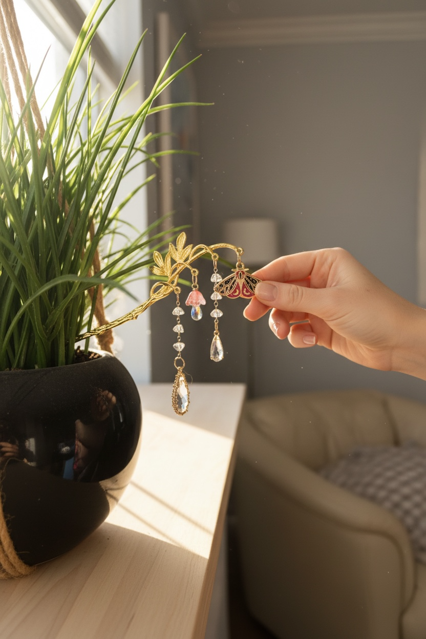 Plant Charm Wand – pink mushroom, pink moth