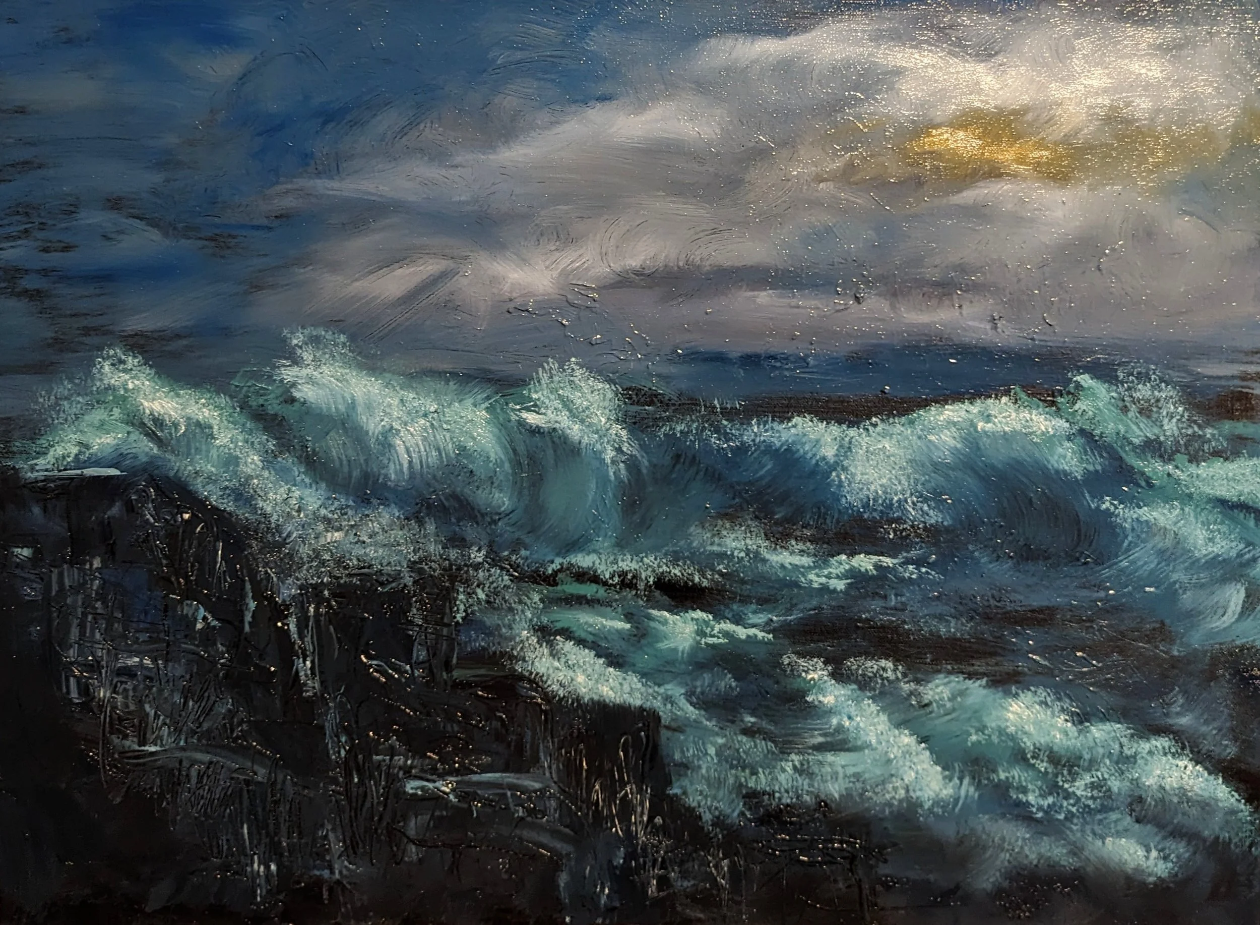 crashing waves  expressionist oil painting by Lavinia Ainsel