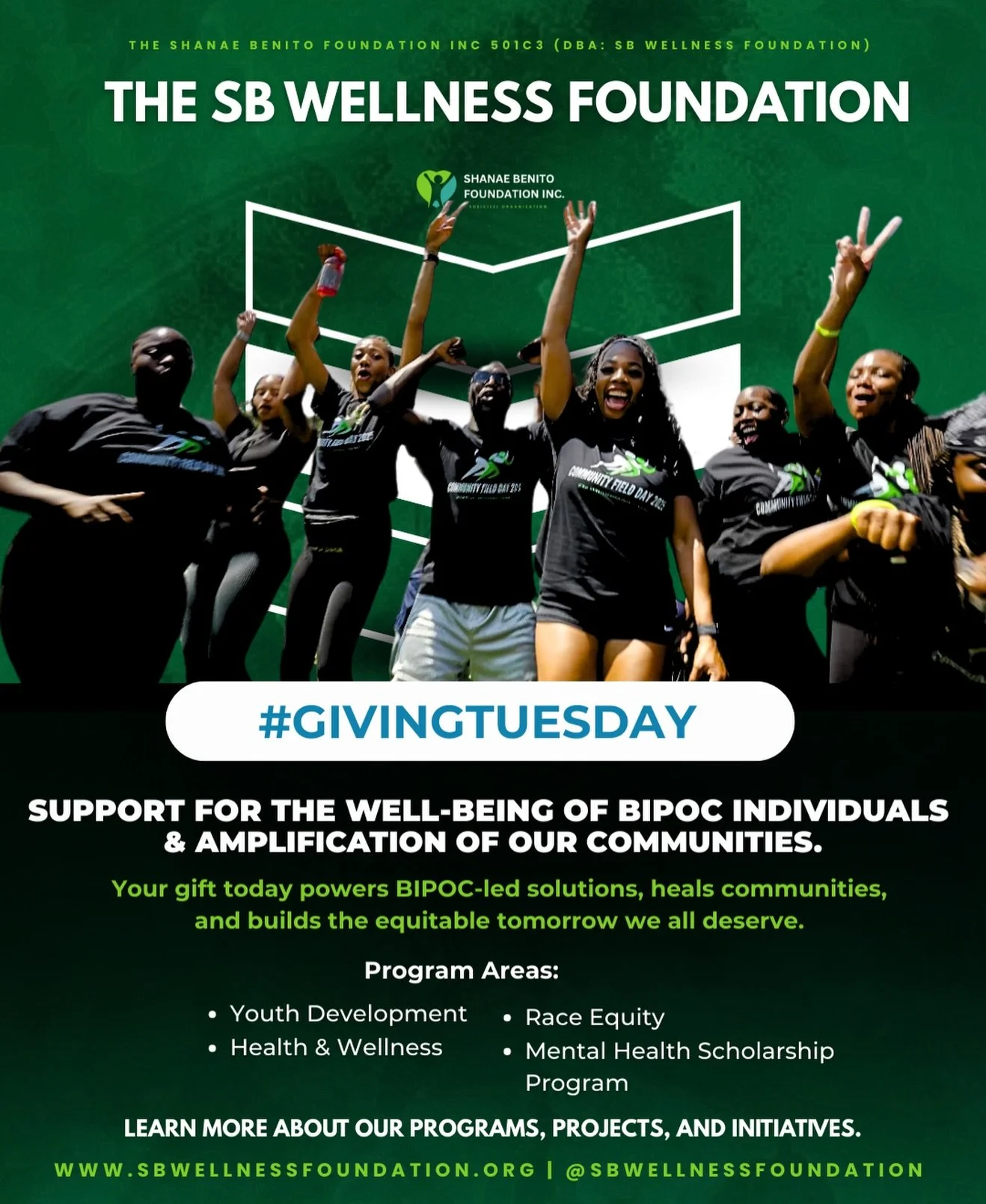 ✨ This Giving Tuesday, let&rsquo;s rise together and build a world where EVERY Black and Brown life can truly THRIVE ; mind, body, and spirit. ✨
At the @sbwellnessfoundation , we&rsquo;re breaking down barriers and lifting up BIPOC communities throug