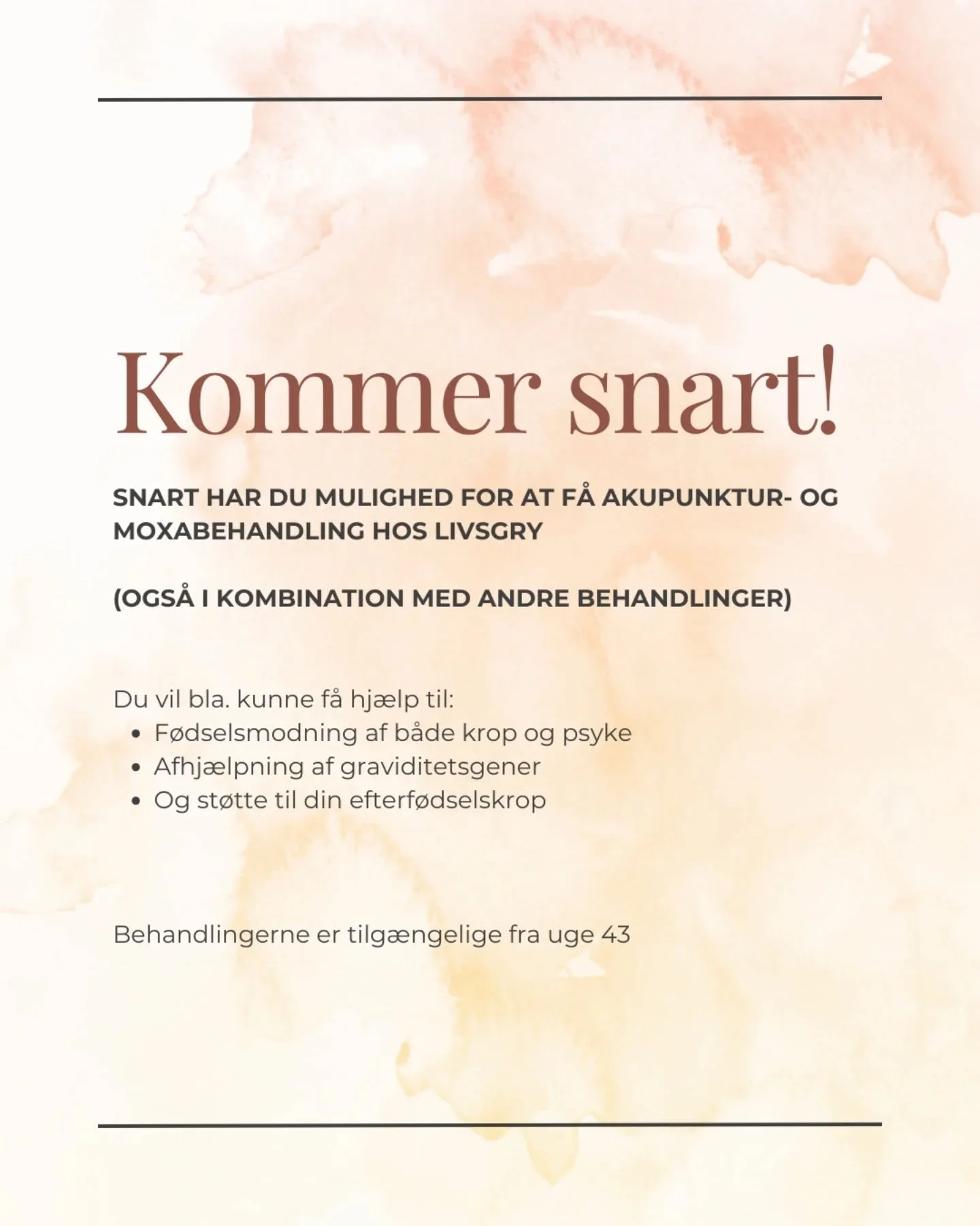 En efter&aring;rsnyhed er p&aring; vej! 📍👐🏻

Snart er det muligt ogs&aring; at booke akupunktur- og moxabehandling her hos Livsgry og jeg gl&aelig;der mig til at kunne tilbyde jer endnu mere lindring og velv&aelig;re; b&aring;de fysisk og psykisk,