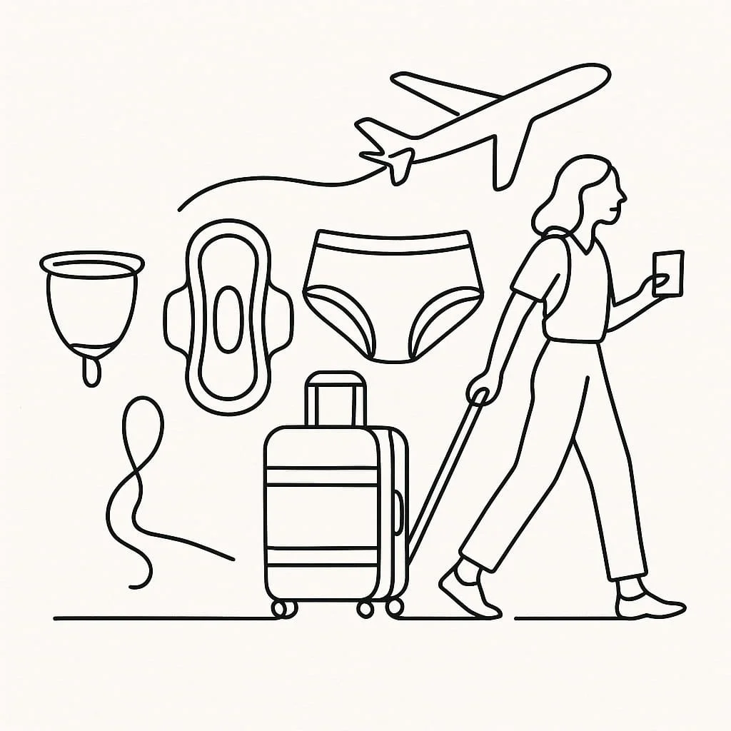Women on her period while traveling.