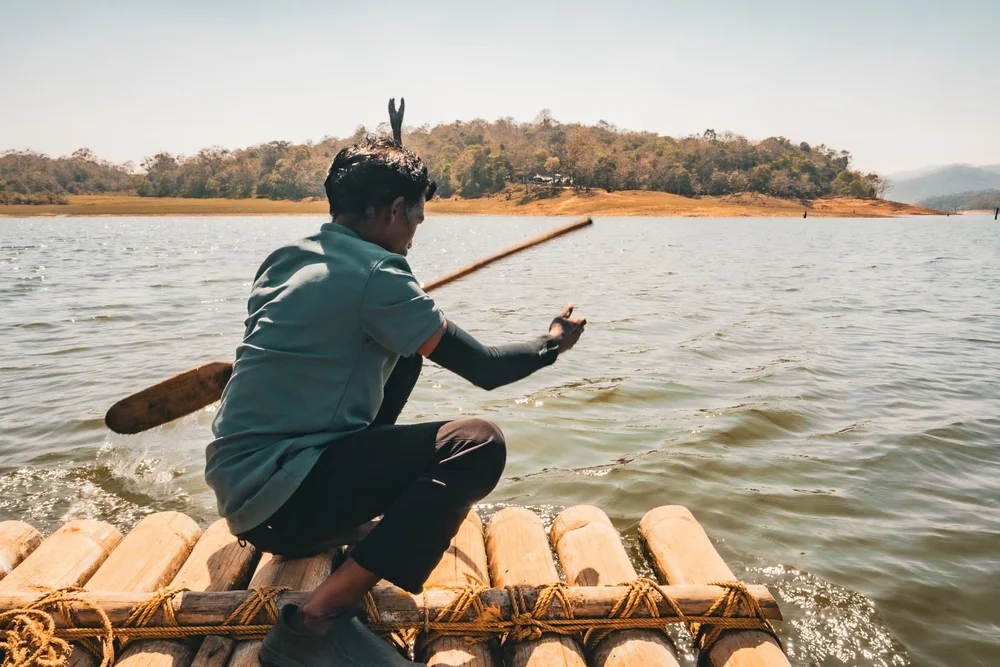 bamboo raft at periyar tiger reserve