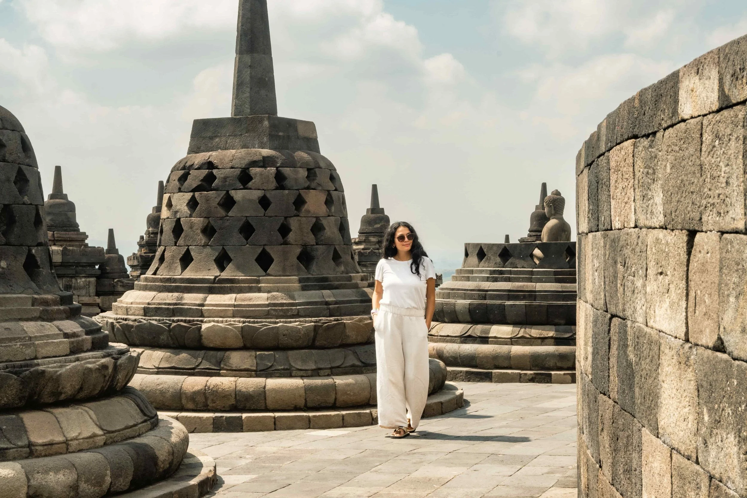 The Real Traveler at Pranamban Yogjakarta Indonesia looking into the horizon with the nature surrounding the temple.