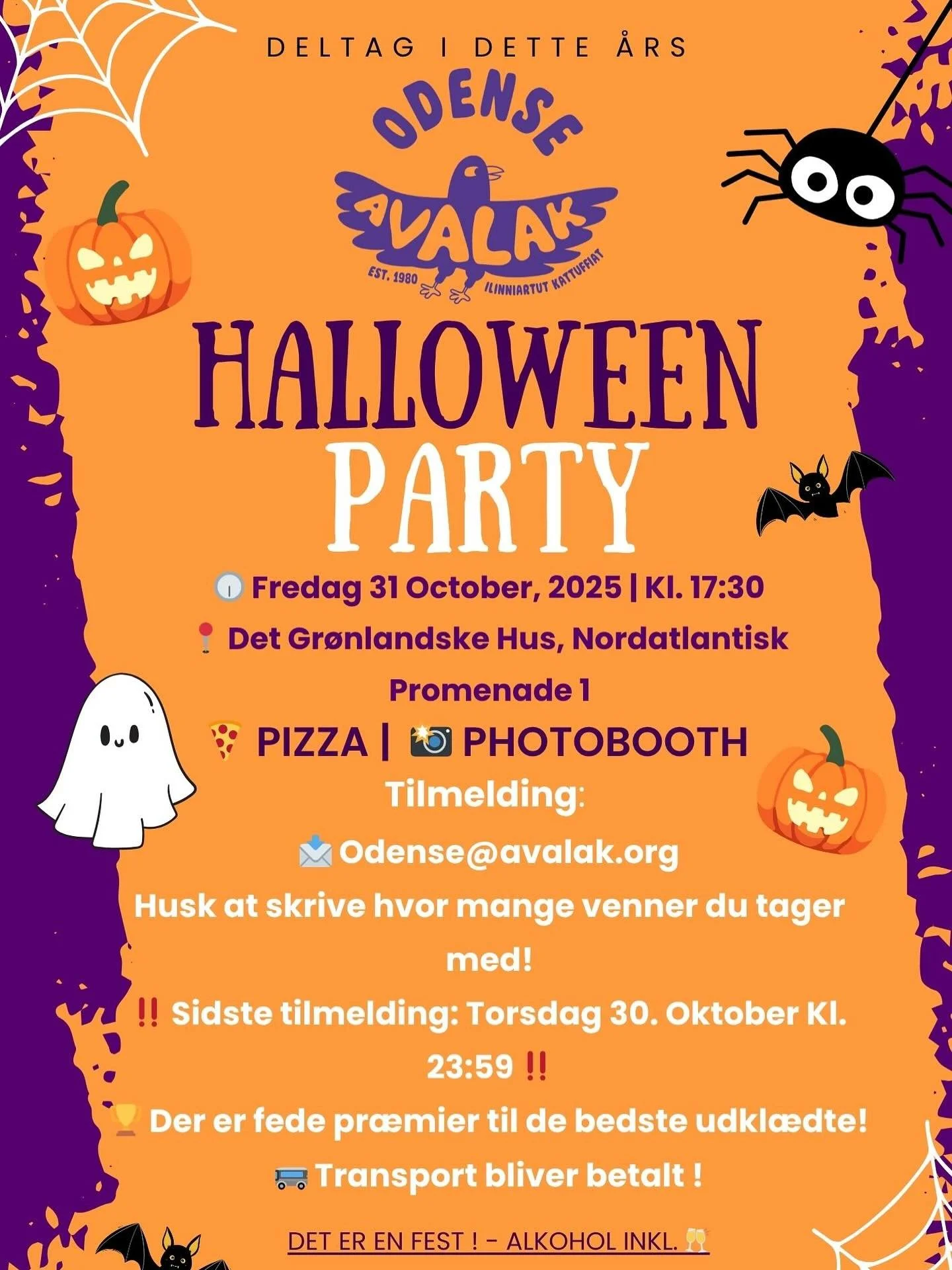 Ugen efter generalforsamling er der halloweenfest 🤩 Husk at kl&aelig;d jer ud!! Atisalersorluarnerpaamut eqqugassaqarumaarpoq 🎃👻