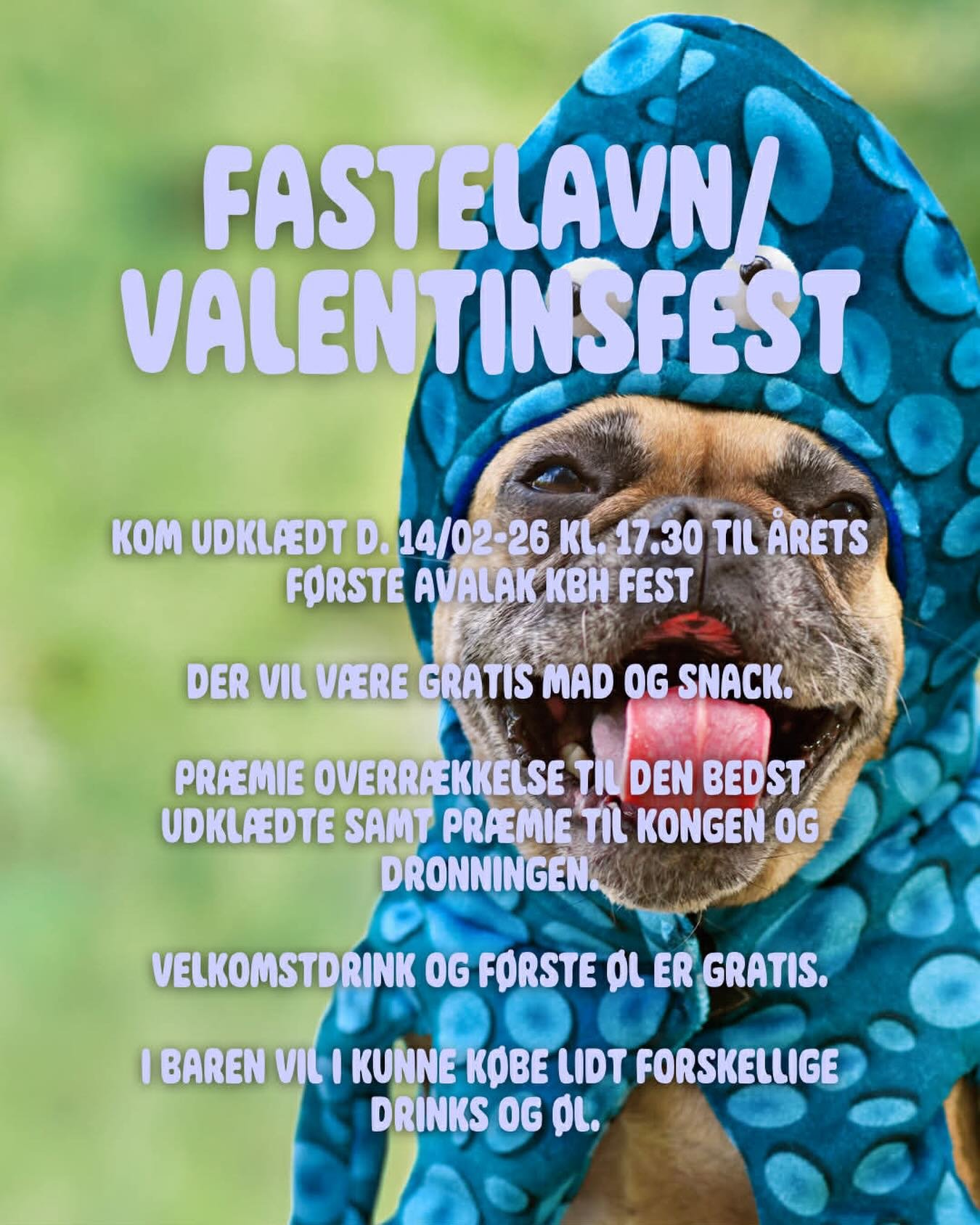 Vi holder fastelavnsfest l&oslash;rdag d. 14/02-26. 

Kom udkl&aelig;dt og tag din elsker med under armen.

💘🎭🎨🍭🍬🐈&zwj;⬛🦄🤖👽👸🏽🫅🤴🏻🧛&zwj;♀️🧜&zwj;♀️👼