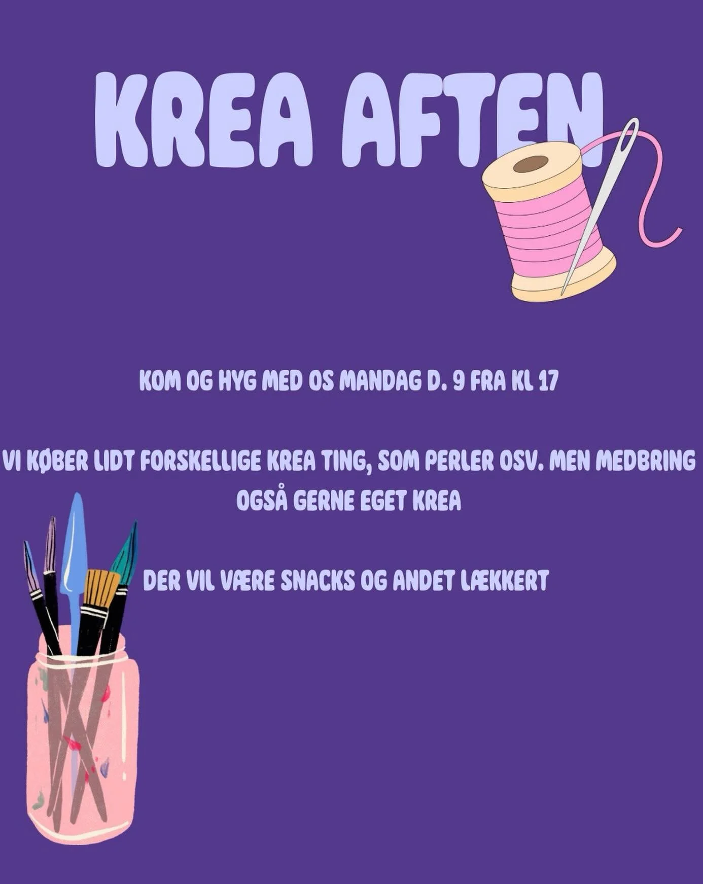 Krea aften💜 

P&aring; mandag kl. 17 i DGH🫶🏼