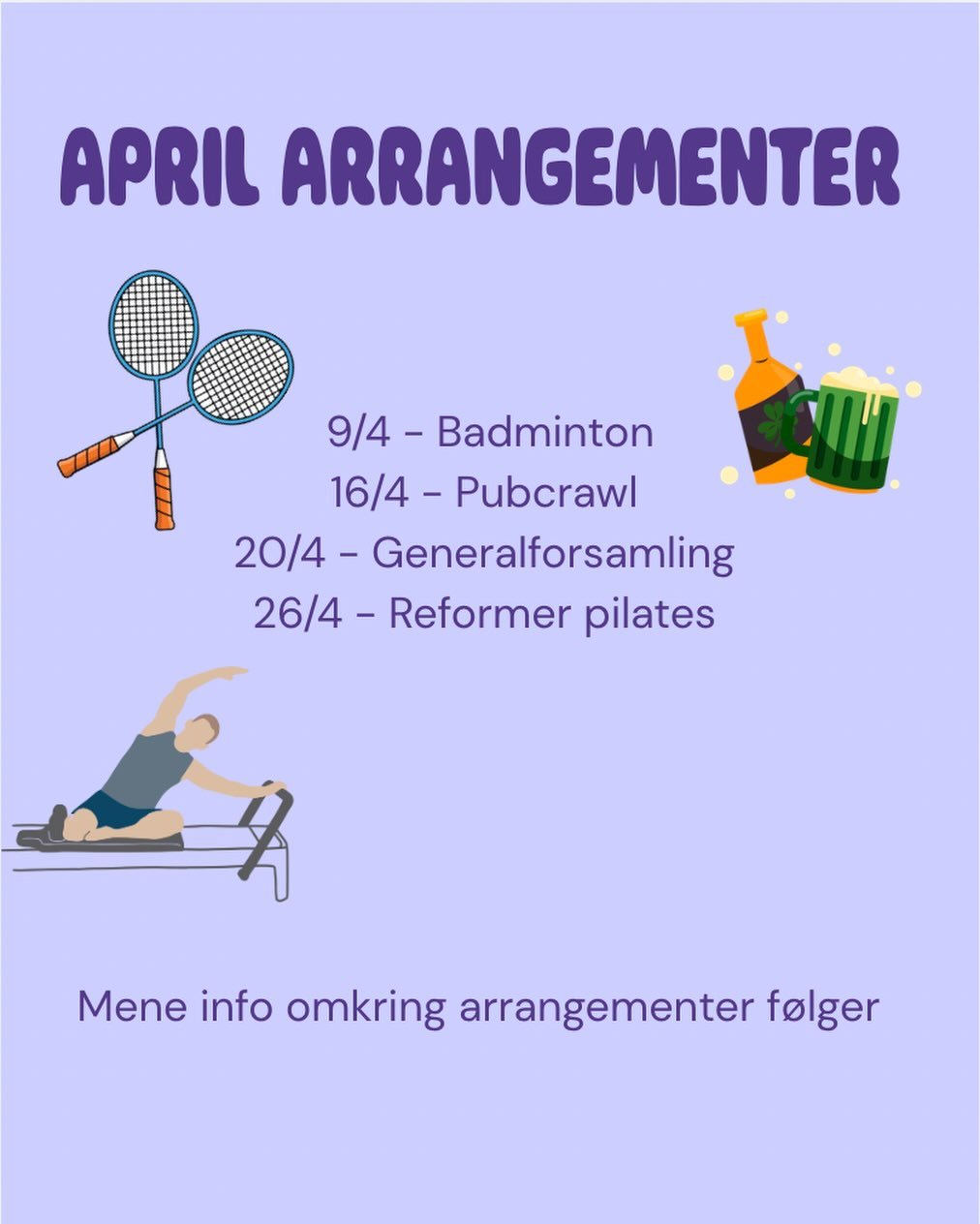 Oversigt over aktiviteter i april🤩
Mere info kommer 🤭