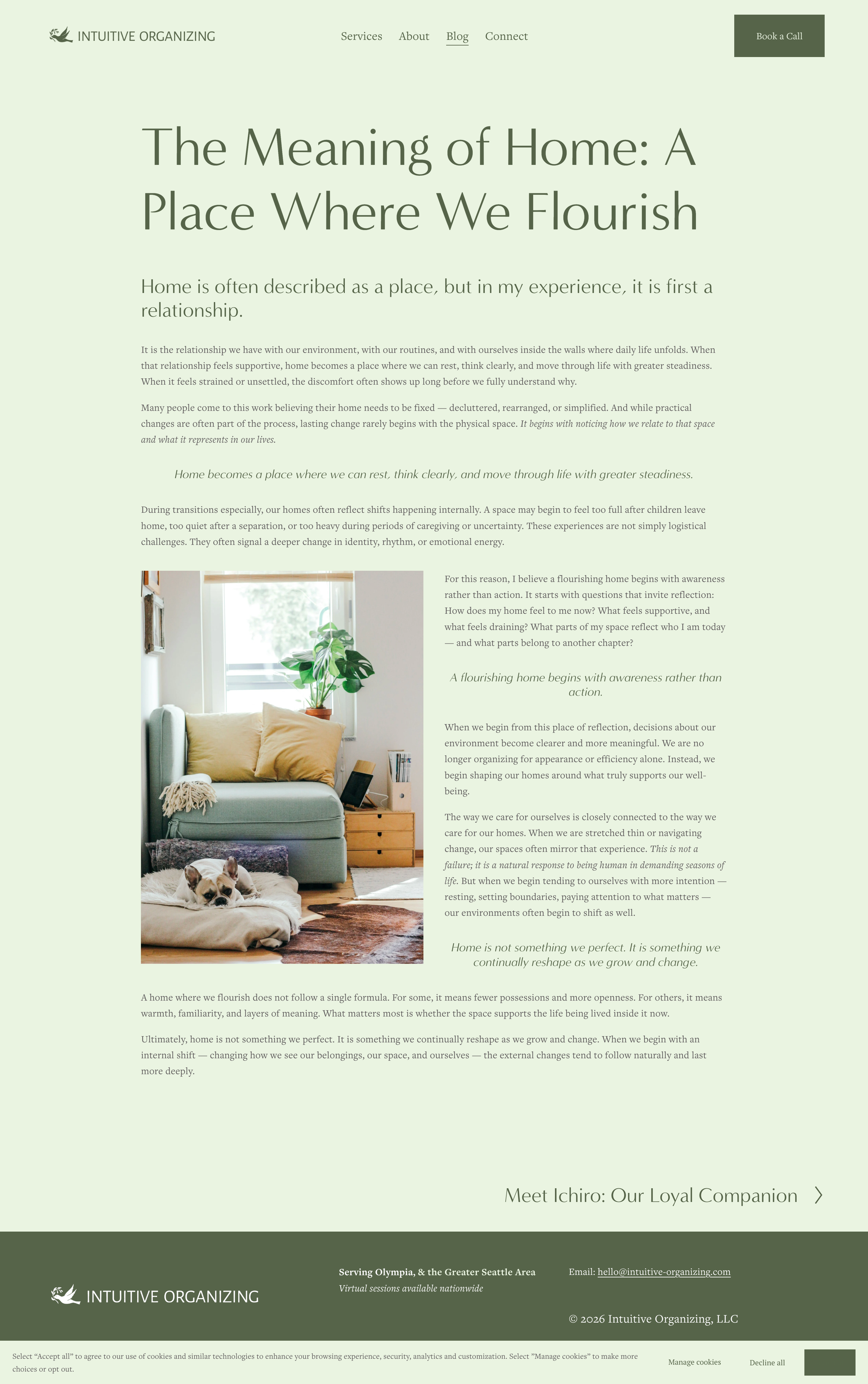 A soft, modern Squarespace website combining organizing and coaching services with integrated scheduling and intake flow.