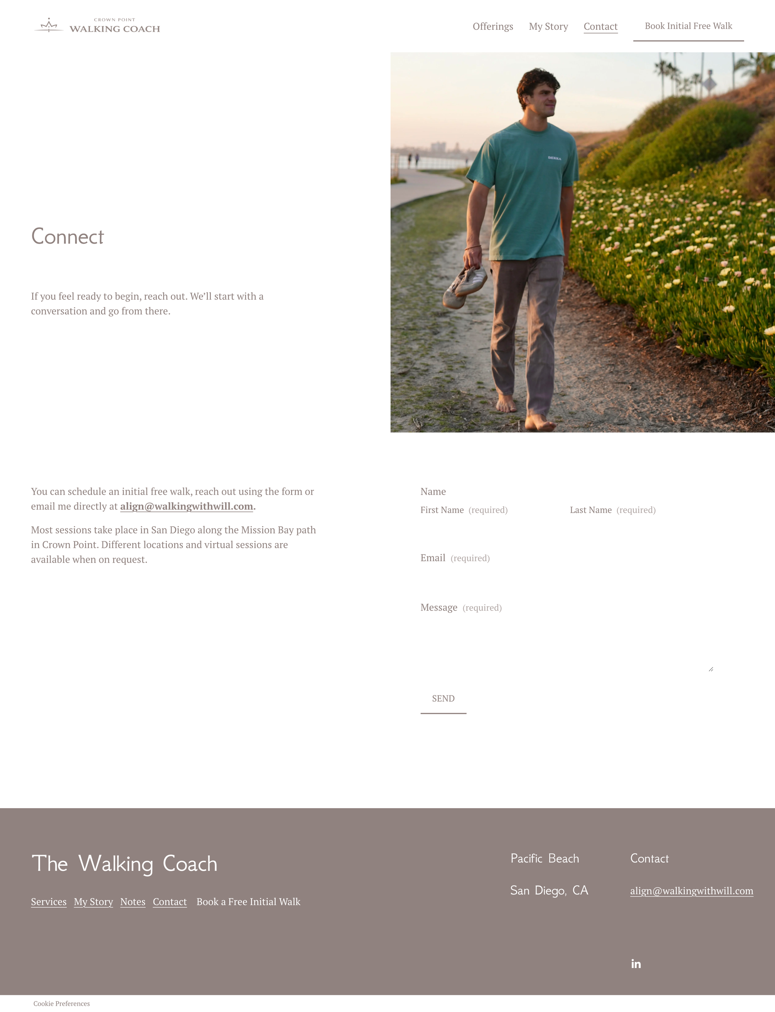 A grounded and intentional website design for Walking With Will, blending calm visuals and strategic structure for a modern coaching brand.