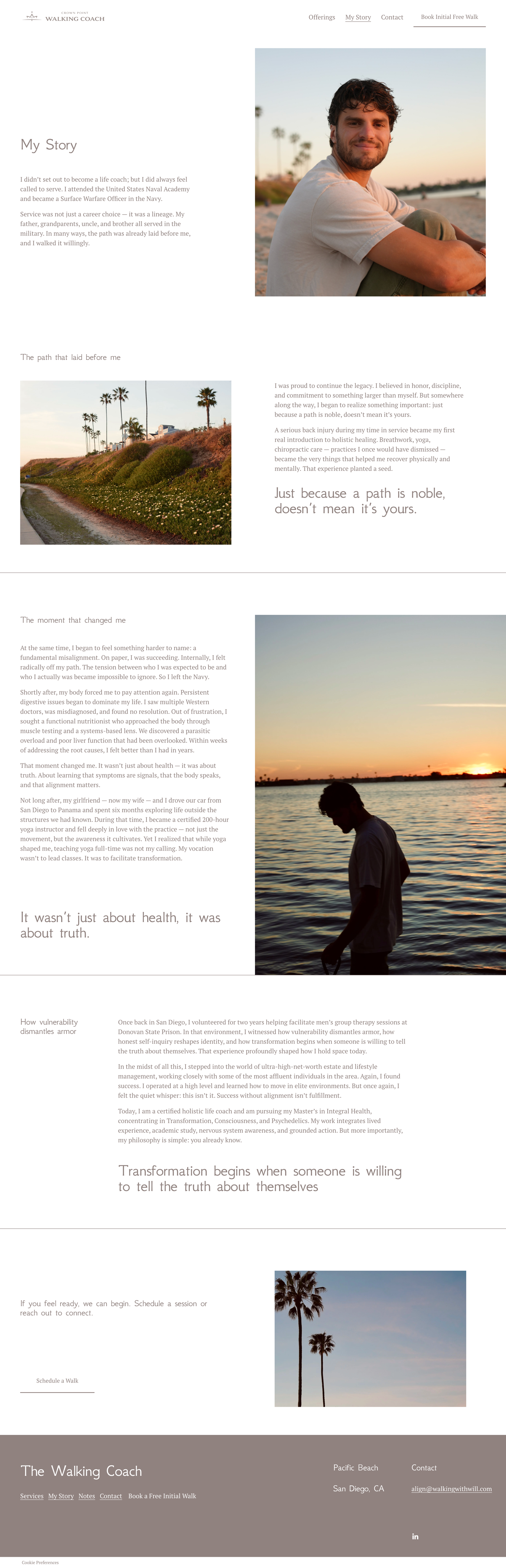 See the custom coaching website created for Walking With Will, featuring scheduling, payment integration, and thoughtful SEO strategy.