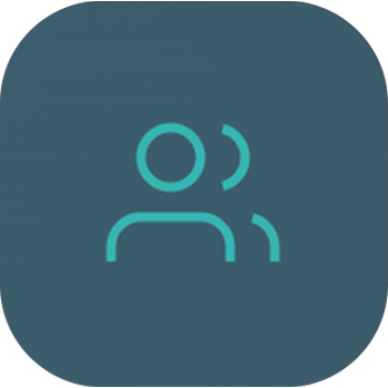 Icône représentant deux personnes, une en avant-plan et une autre derrière, sur fond bleu foncé.