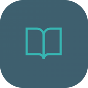 Une icône de livre ouvert sur fond bleu foncé.