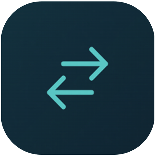 Deux flèches opposées, une pointant vers la droite et l'autre vers la gauche, sur un fond bleu foncé.