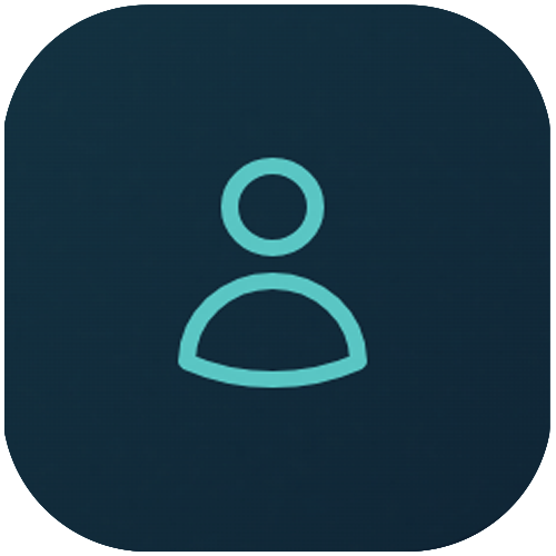 Icône d'utilisateur stylisée avec un cercle pour la tête et une ligne courbe pour le corps, sur un fond bleu foncé.