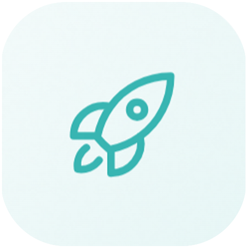 Icône de fusée stylisée sur un fond clair.