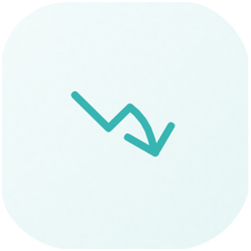 Icône de flèche en baisse, de couleur bleue, sur fond blanc.