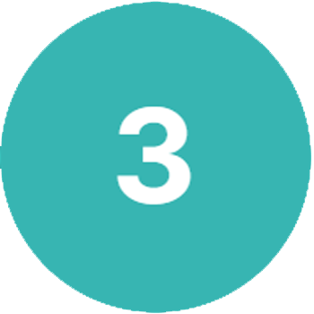 Un cercle turquoise avec le chiffre blanc 3 au centre.