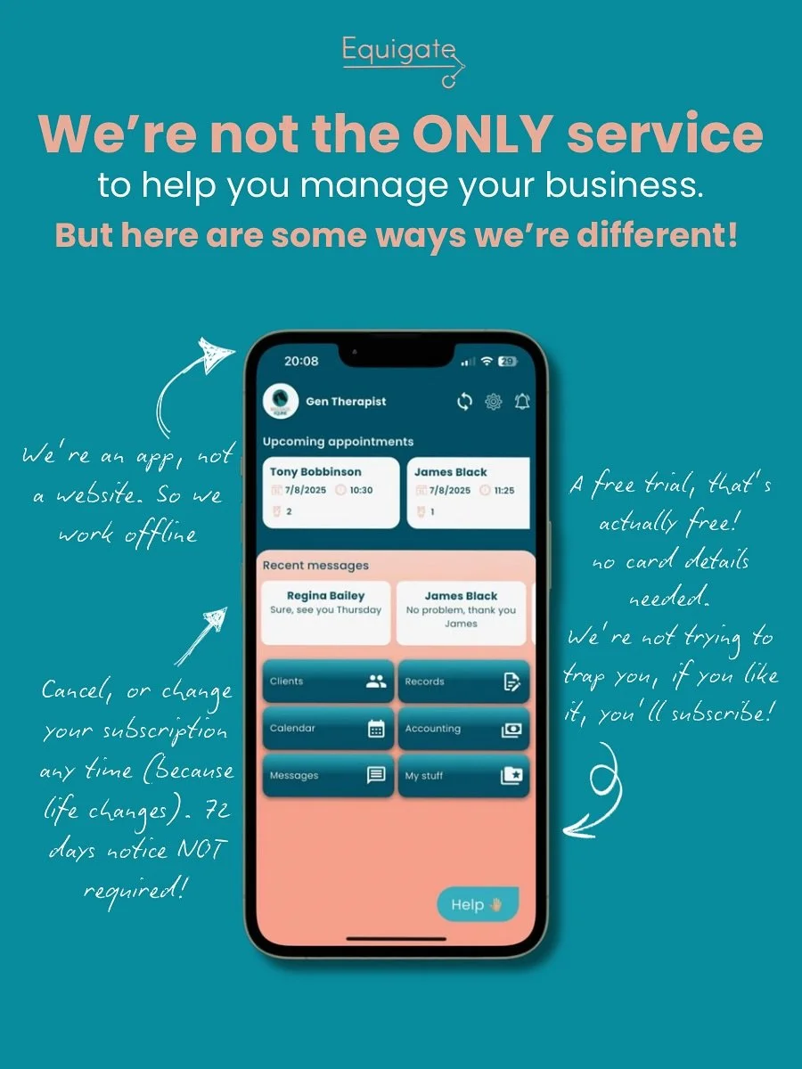 Not all systems are created equal. 
Some specialise here, others there. Us? Everywhere 👏🏼 

Equigate was made by an equine practitioner, for YOU! And we&rsquo;re constantly evolving, keeping up with the times and making sure your working woes are a