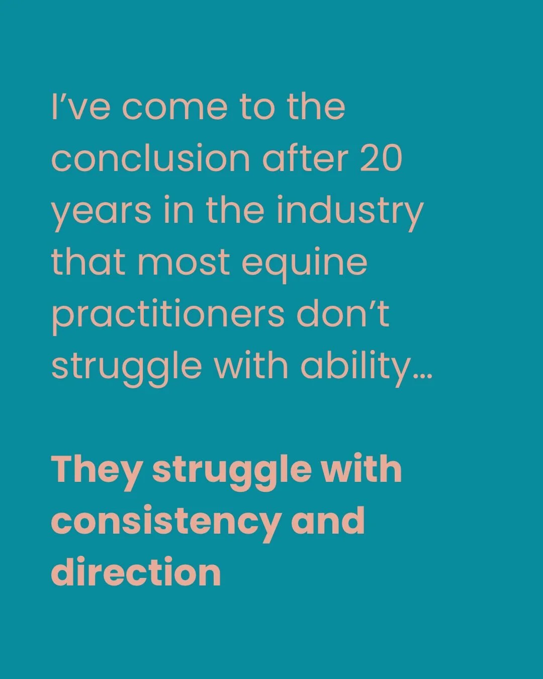 I&rsquo;ve been in this industry long enough now to know it&rsquo;s rarely a lack of ability that holds people back...

Most equine practitioners I meet are good at what they do, they care, they get results, and their clients are happy but when it co