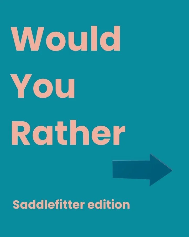Would-you-rather, saddle fitters edition 🙌

Now Equigate can't help with breaking bad new to your clients, it can't help your face use it's inside voice when you hear something silly, and it can't help with fitting saddles to unfit-able backs 

Howe