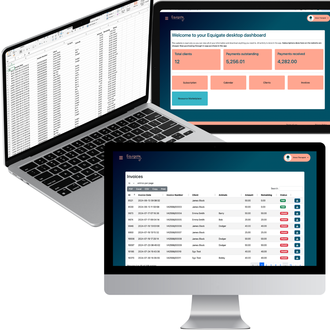 equigate dashboard showing invoices
