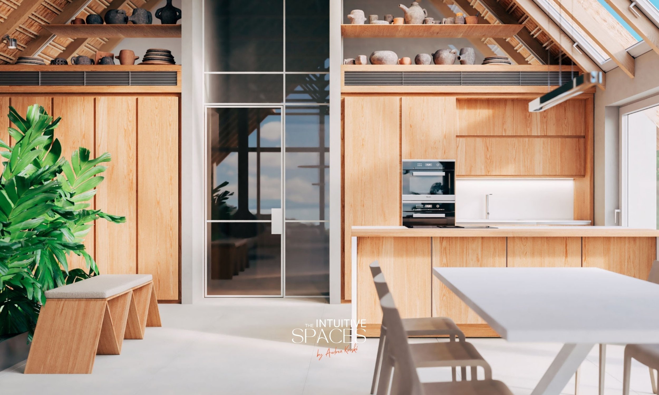 Custom made wooden kitchen with dining area