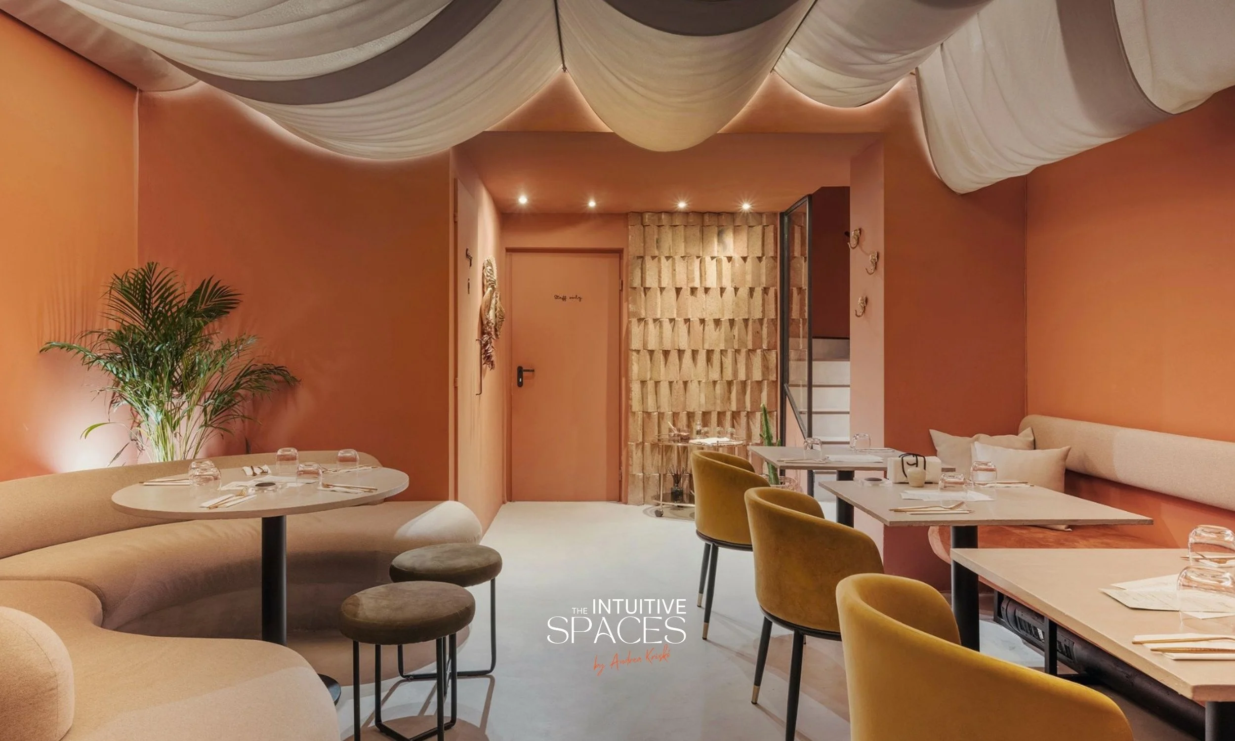 Textile ceiling with lights atmospheric lighting in Budapest restaurant
