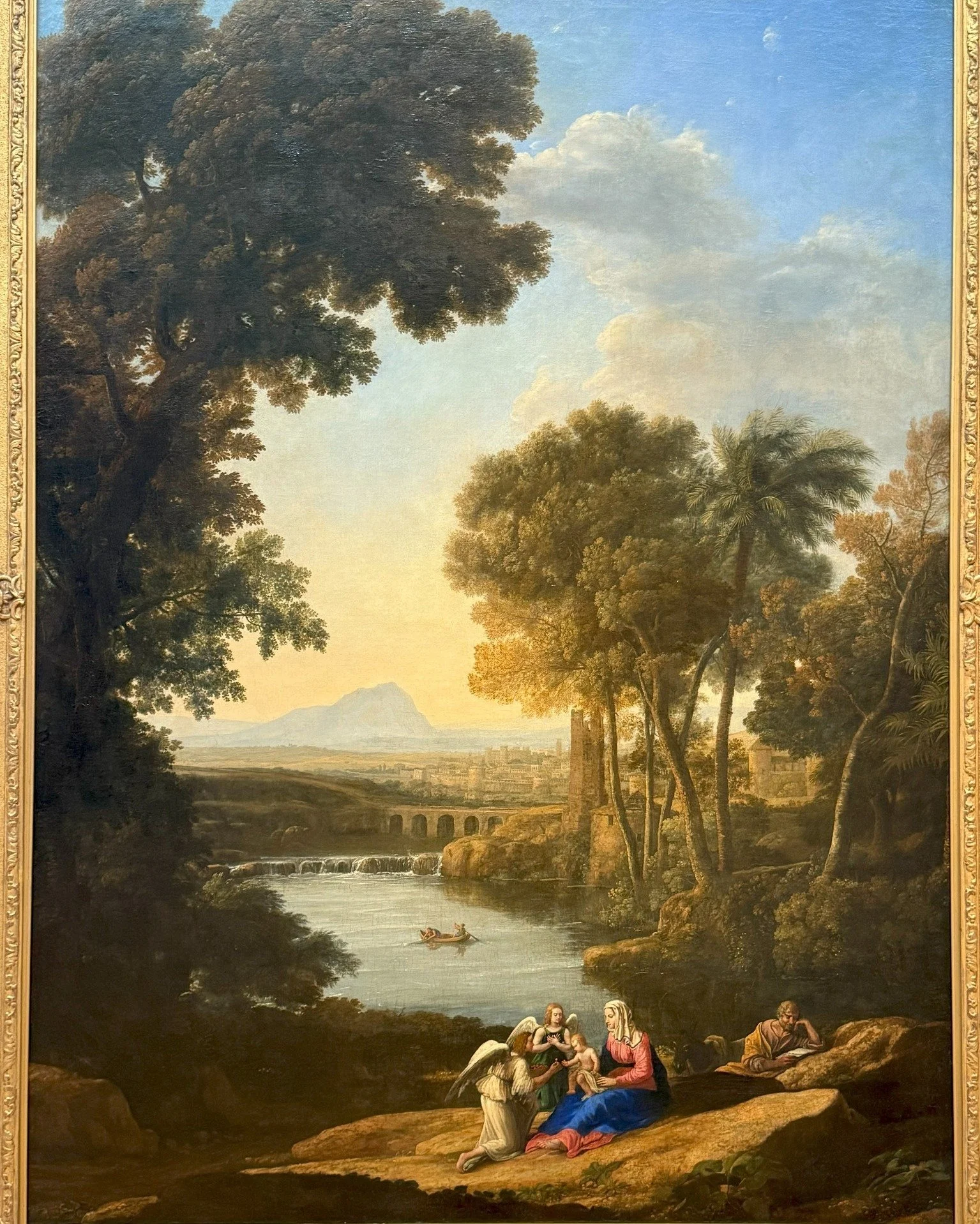 Rest on the Flight from Egypt (c.1640) Claude Lorrain.  Lorrain is known as one of the first purely landscape painters of Baroque era.  Lorrain wasn't interested in painting things exactly as they exist in front of him, he preferred to improve upon w