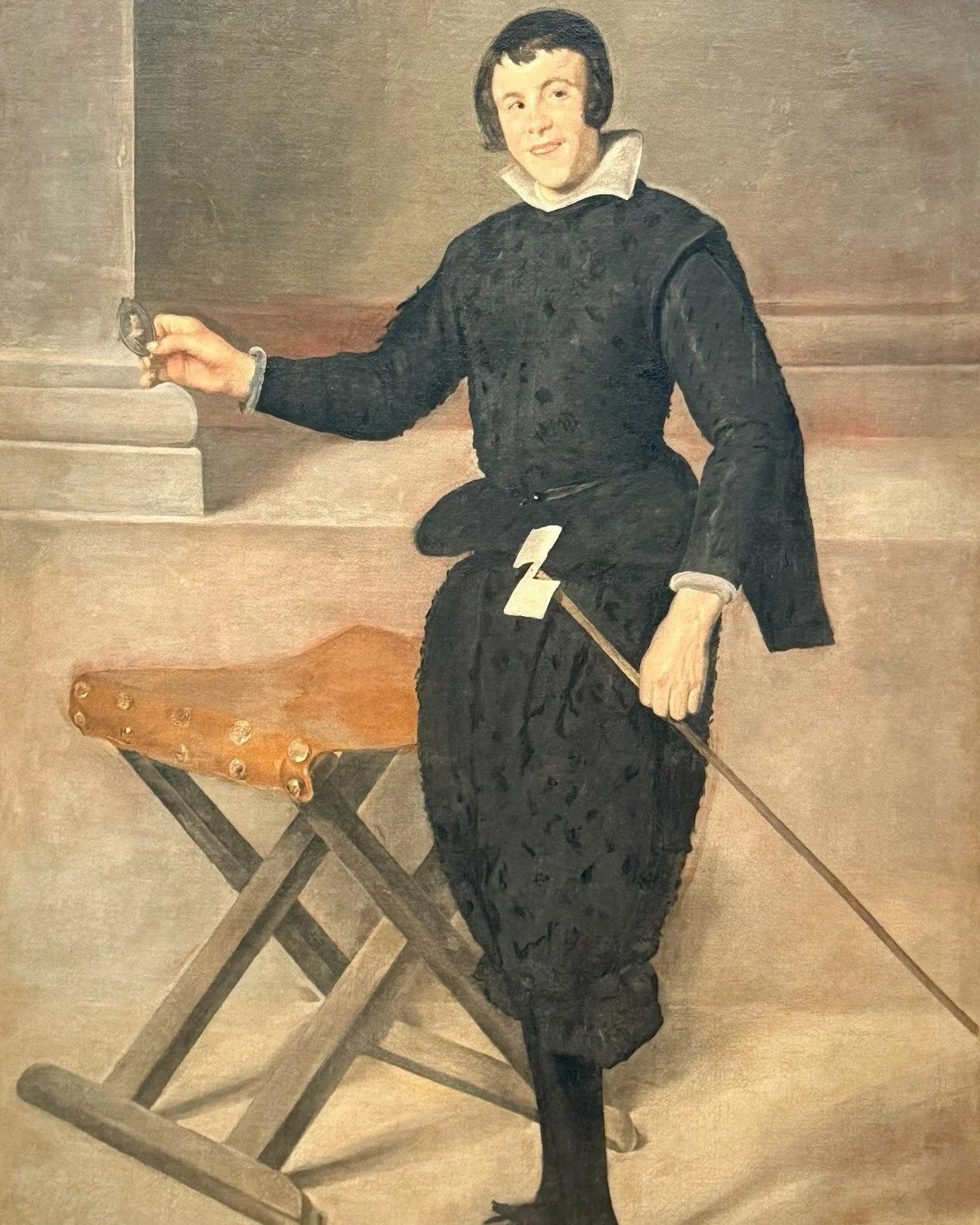 &quot;Portrait of the Jester Calabazas&quot; (c.1631) Diego Vel&aacute;zquez.  Velazquez breaks from normal court traditions and paints the court jester in full, formal court portraiture.  He does not try to hide that jester has disabilities; rather,