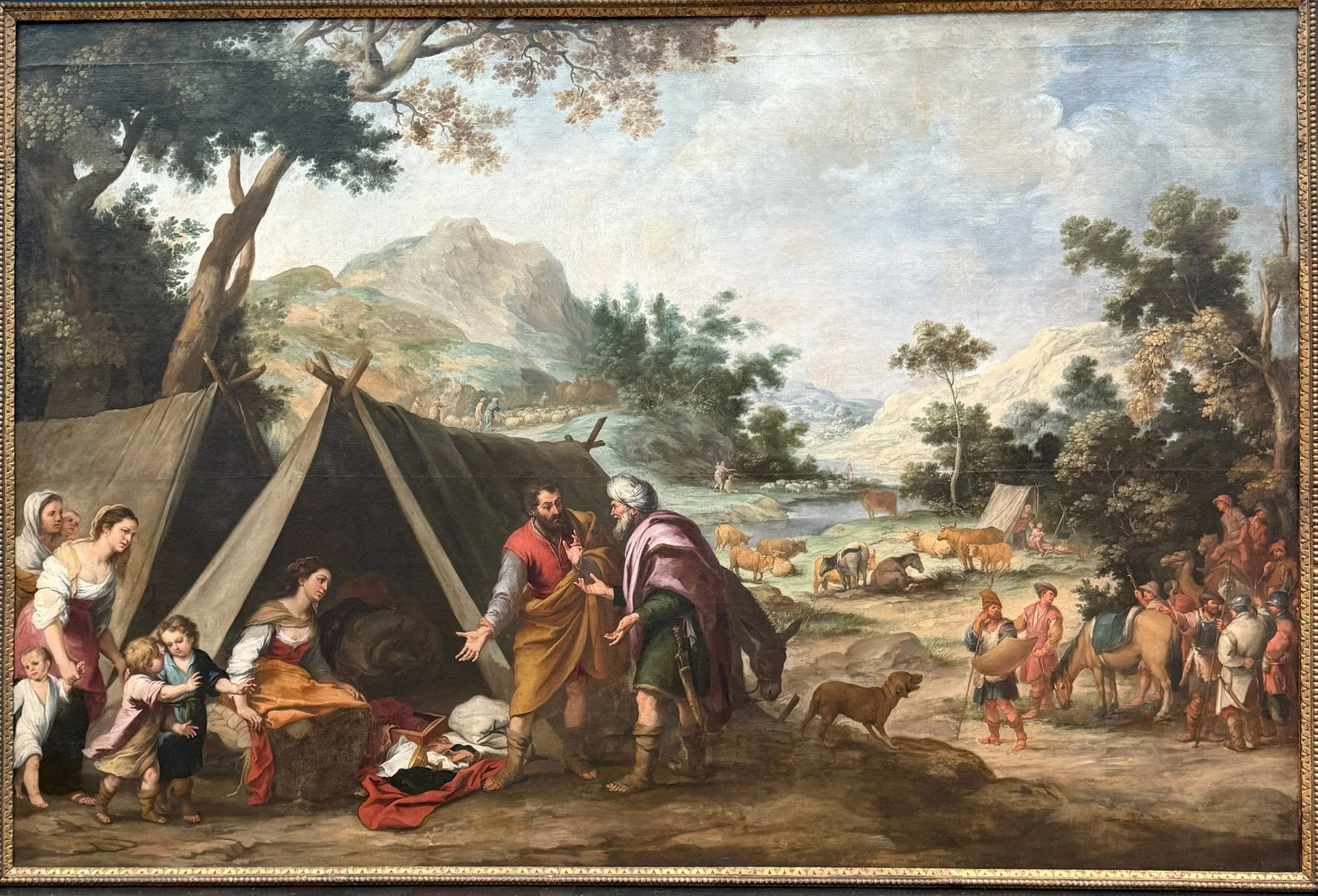 Laban Searching for his Stolen Household Gods (c.1665) Bartolom&eacute; Esteban Murillo.  Murillo was commissioned with another painter to create 5 paintings depicting the life of Jacob from the Old Testament.  The other painter was to paint the land