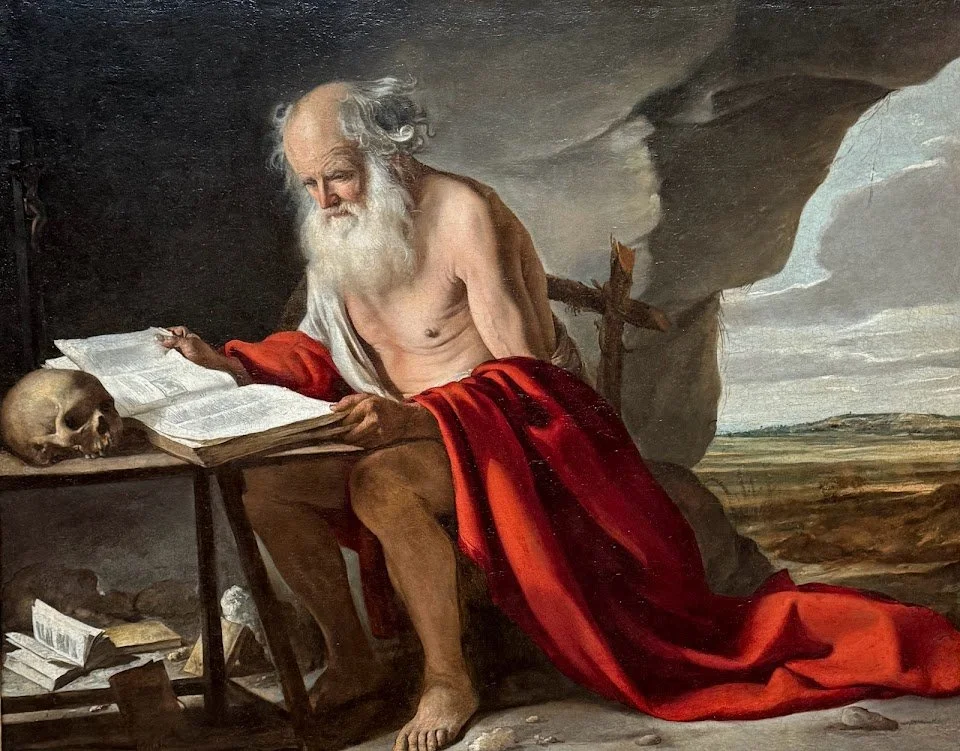 St.Jerome (c.1642) LeNain Brothers.  The Catholic church celebrates September 30th as the feast day of St. Jerome, priest and Doctor of the Church.  St. Jerome was a 4th-century priest, theologian, and Doctor of the Church, best known for his transla