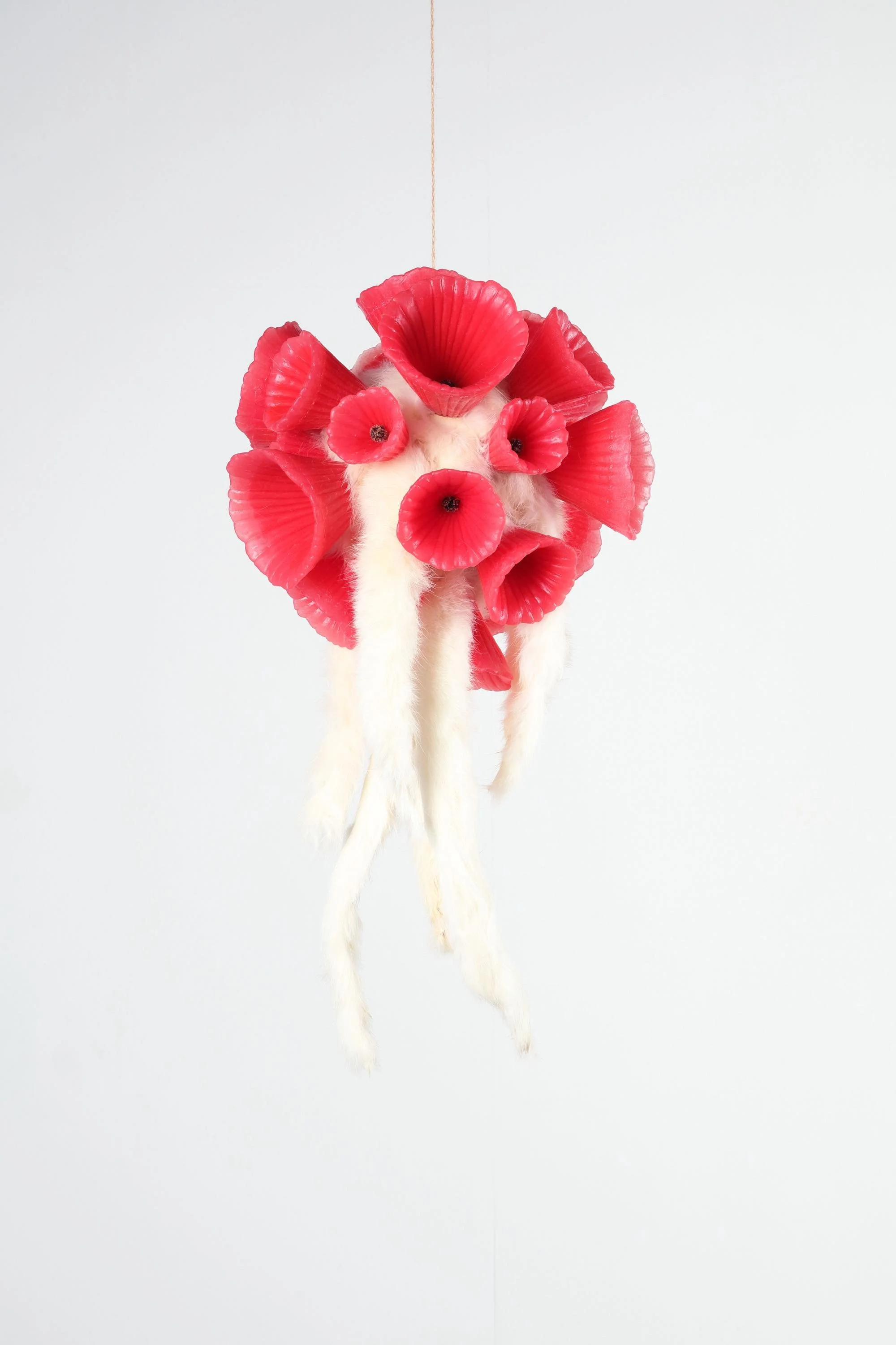 Prayer (calyx), 2025, h.48 x w.30 x d.30cm, Silicone, pigment, rabbit fur, flower calyx