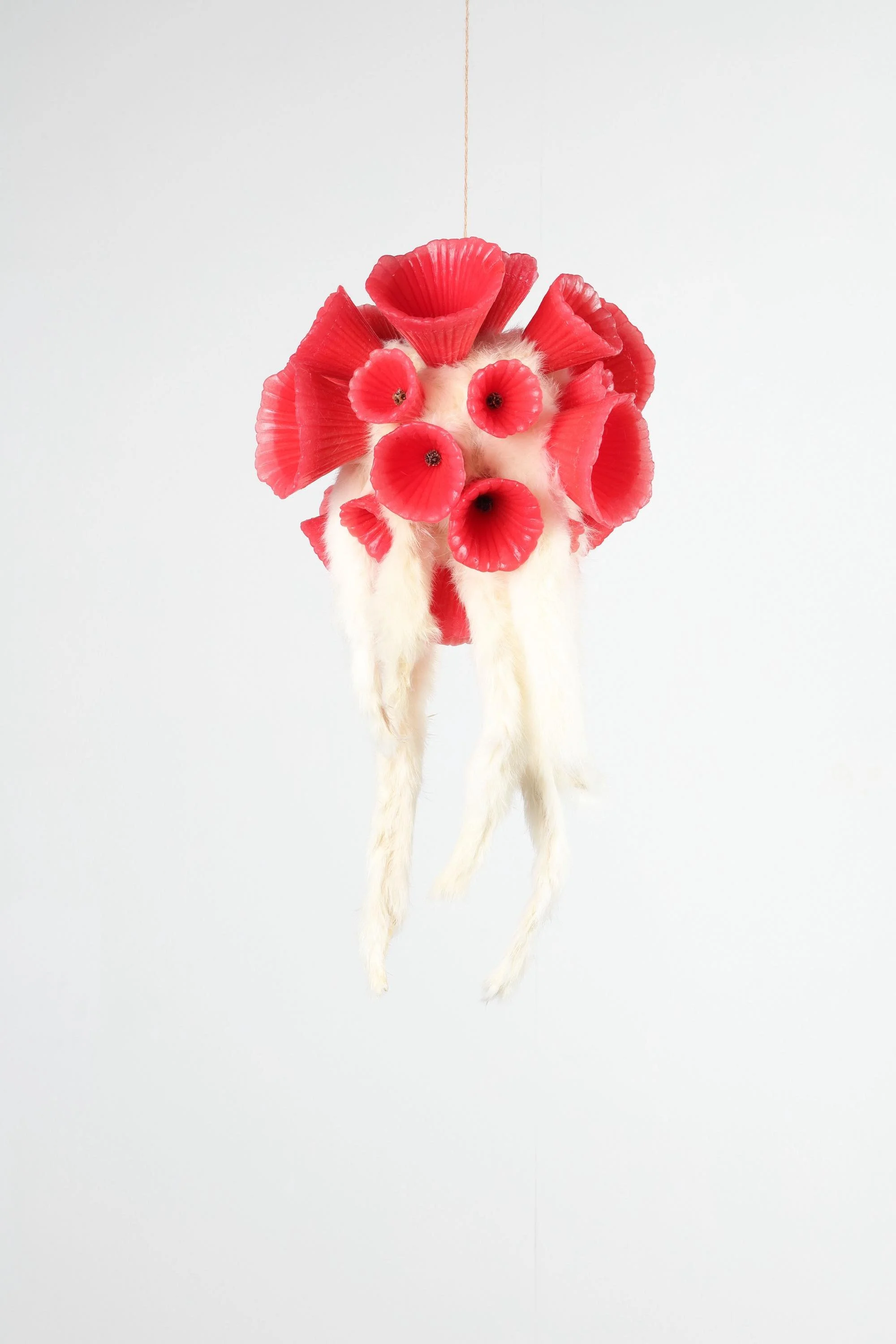 Prayer (calyx), 2025, h.48 x w.30 x d.30cm, Silicone, pigment, rabbit fur, flower calyx