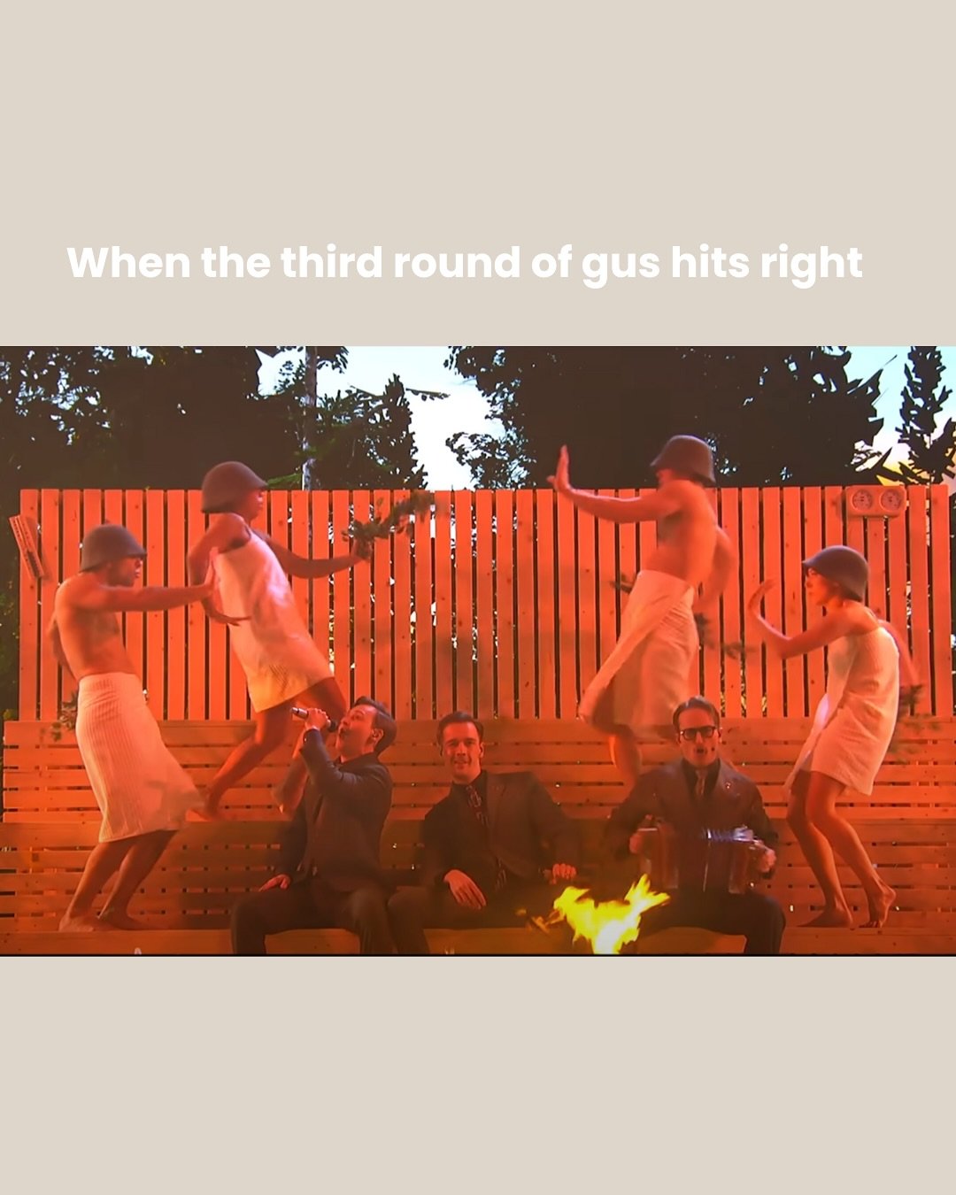 &ldquo;Vi ska bada bastu bastu &aring;ngon &aring;pp och sl&auml;pp all stress idag&rdquo;

Hope you enjoyed the Swedish Eurovision song as much as we did🔥
