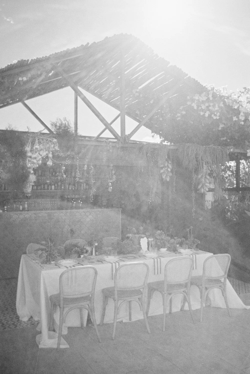 sun-soaked welcome dinner table at braccialieri, sicily wedding. styled with wild florals, rustic textures, and mediterranean light. photographed on 35mm film